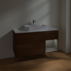 Тумба под раковину Villeroy & Boch Finion 120х50,1 см с подсветкой МДФ шпон грецкого ореха/стекло белое матовое F421GKGN