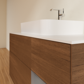 Тумба под раковину Villeroy & Boch Finion 120х50,1 см с подсветкой МДФ шпон грецкого ореха/стекло белое матовое F421GKGN