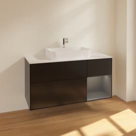 Тумба под раковину Villeroy & Boch Finion 120х50,1 см с подсветкой МДФ черный матовый лак/стекло белое матовое F421GKPD