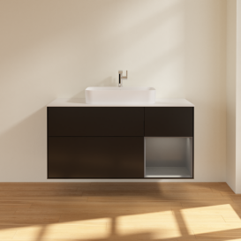 Тумба под раковину Villeroy & Boch Finion 120х50,1 см с подсветкой МДФ черный матовый лак/стекло белое матовое F421GKPD