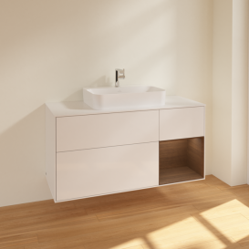 Тумба під раковину Villeroy & Boch Finion 120х50,1 см із підсвічуванням МДФ білий глянцевий лак/скло біле матове F421GNGF