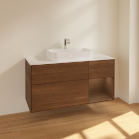 Тумба под раковину Villeroy & Boch Finion 120х50,1 см с подсветкой МДФ шпон грецкого ореха/стекло белое матовое F421GNGN