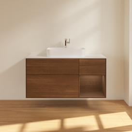 Тумба под раковину Villeroy & Boch Finion 120х50,1 см с подсветкой МДФ шпон грецкого ореха/стекло белое матовое F421GNGN