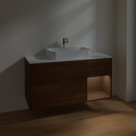 Тумба под раковину Villeroy & Boch Finion 120х50,1 см с подсветкой МДФ шпон грецкого ореха/стекло белое матовое F421GNGN