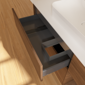 Тумба под раковину Villeroy & Boch Finion 120х50,1 см с подсветкой МДФ шпон грецкого ореха/стекло белое матовое F421GNGN