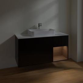 Тумба под раковину Villeroy & Boch Finion 120х50,1 см с подсветкой МДФ черный матовый лак/стекло белое матовое F421GNPD