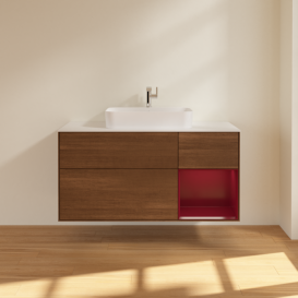 Тумба под раковину Villeroy & Boch Finion 120х50,1 см с подсветкой МДФ шпон грецкого ореха/стекло белое матовое F421HBGN