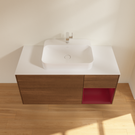 Тумба под раковину Villeroy & Boch Finion 120х50,1 см с подсветкой МДФ шпон грецкого ореха/стекло белое матовое F421HBGN