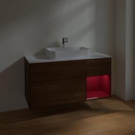 Тумба под раковину Villeroy & Boch Finion 120х50,1 см с подсветкой МДФ шпон грецкого ореха/стекло белое матовое F421HBGN