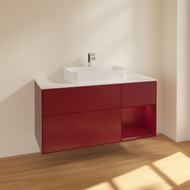 Тумба под раковину Villeroy & Boch Finion 120х50,1 см с подсветкой МДФ пион матовый лак/стекло белое матовое F421HBHB