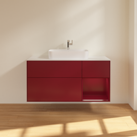 Тумба под раковину Villeroy & Boch Finion 120х50,1 см с подсветкой МДФ пион матовый лак/стекло белое матовое F421HBHB