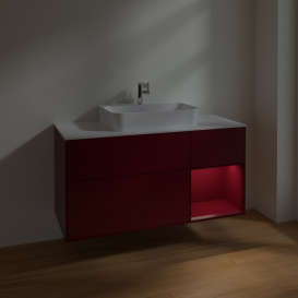 Тумба под раковину Villeroy & Boch Finion 120х50,1 см с подсветкой МДФ пион матовый лак/стекло белое матовое F421HBHB