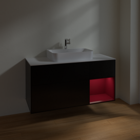 Тумба под раковину Villeroy & Boch Finion 120х50,1 см с подсветкой МДФ черный матовый лак/стекло белое матовое F421HBPD