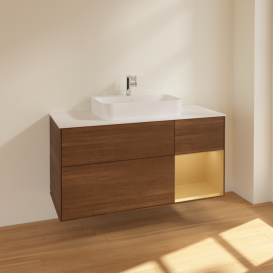 Тумба под раковину Villeroy & Boch Finion 120х50,1 см с подсветкой МДФ шпон грецкого ореха/стекло белое матовое F421HFGN