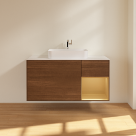 Тумба под раковину Villeroy & Boch Finion 120х50,1 см с подсветкой МДФ шпон грецкого ореха/стекло белое матовое F421HFGN