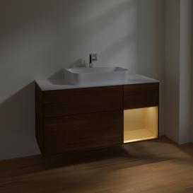 Тумба под раковину Villeroy & Boch Finion 120х50,1 см с подсветкой МДФ шпон грецкого ореха/стекло белое матовое F421HFGN