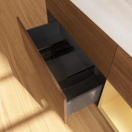 Тумба под раковину Villeroy & Boch Finion 120х50,1 см с подсветкой МДФ шпон грецкого ореха/стекло белое матовое F421HFGN