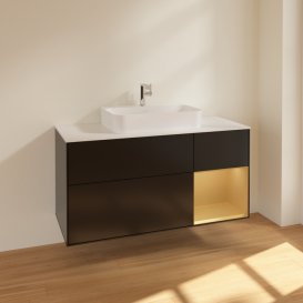 Тумба под раковину Villeroy & Boch Finion 120х50,1 см с подсветкой МДФ черный матовый лак/стекло белое матовое F421HFPD