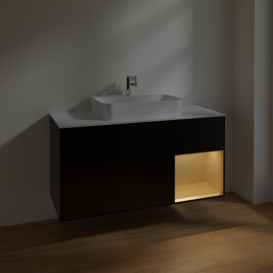 Тумба под раковину Villeroy & Boch Finion 120х50,1 см с подсветкой МДФ черный матовый лак/стекло белое матовое F421HFPD