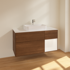 Тумба под раковину Villeroy & Boch Finion 120х50,1 см с подсветкой МДФ шпон грецкого ореха/стекло белое матовое F421MTGN