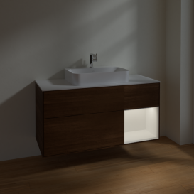 Тумба под раковину Villeroy & Boch Finion 120х50,1 см с подсветкой МДФ шпон грецкого ореха/стекло белое матовое F421MTGN