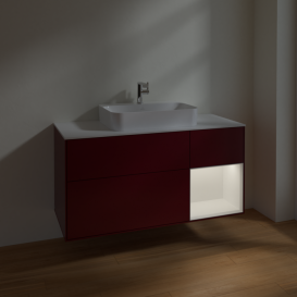 Тумба под раковину Villeroy & Boch Finion 120х50,1 см с подсветкой МДФ пион матовый лак/стекло белое матовое F421MTHB