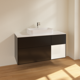 Тумба під раковину Villeroy & Boch Finion 120х50,1 см із підсвічуванням МДФ чорний матовий лак/скло біле матове F421MTPD