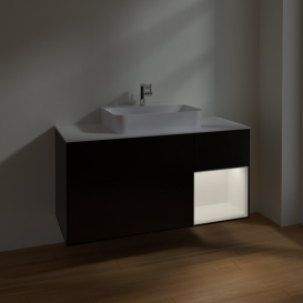Тумба под раковину Villeroy & Boch Finion 120х50,1 см с подсветкой МДФ черный матовый лак/стекло белое матовоеF421MTPD