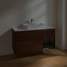 Тумба под раковину Villeroy & Boch Finion 120х50,1 см с подсветкой МДФ шпон грецкого ореха/стекло белое матовое F421PDGN