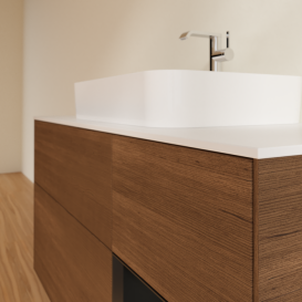 Тумба под раковину Villeroy & Boch Finion 120х50,1 см с подсветкой МДФ шпон грецкого ореха/стекло белое матовое F421PDGN