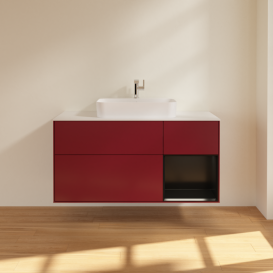 Тумба під раковину Villeroy & Boch Finion 120х50,1 см із підсвічуванням МДФ півонія матовий лак/скло біле матове F421PDHB