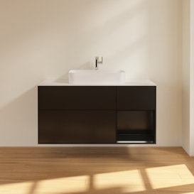 Тумба под раковину Villeroy & Boch Finion 120х50,1 см с подсветкой МДФ черный матовый лак/стекло белое матовое F421PDPD