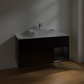 Тумба под раковину Villeroy & Boch Finion 120х50,1 см с подсветкой МДФ черный матовый лак/стекло белое матовое F421PDPD