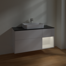 Тумба под раковину Villeroy & Boch Finion 120х50,1 см с подсветкой МДФ глянцевый белый лак/стекло черное матовое F422GFGF