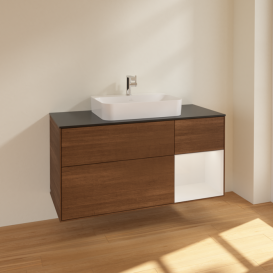 Тумба под раковину Villeroy & Boch Finion 120х50,1 см с подсветкой МДФ шпон грецкого ореха/стекло черное матовое F422GFGN