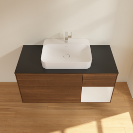 Тумба под раковину Villeroy & Boch Finion 120х50,1 см с подсветкой МДФ шпон грецкого ореха/стекло черное матовое F422GFGN