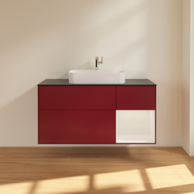 Тумба под раковину Villeroy & Boch Finion 120х50,1 см с подсветкой МДФ пион матовый лак/стекло черное матовое F422GFHB