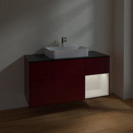 Тумба под раковину Villeroy & Boch Finion 120х50,1 см с подсветкой МДФ пион матовый лак/стекло черное матовое F422GFHB