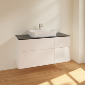 Тумба под раковину Villeroy & Boch Finion 120х50,1 см с подсветкой МДФ белый матовый лак/стекло черное матовое F422GFMT