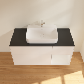 Тумба под раковину Villeroy & Boch Finion 120х50,1 см с подсветкой МДФ белый матовый лак/стекло черное матовое F422GFMT