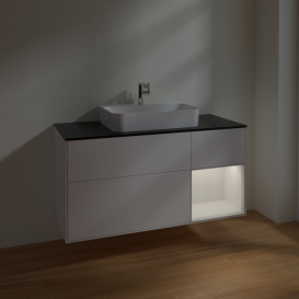 Тумба под раковину Villeroy & Boch Finion 120х50,1 см с подсветкой МДФ белый матовый лак/стекло черное матовое F422GFMT