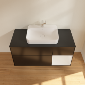 Тумба под раковину Villeroy & Boch Finion 120х50,1 см с подсветкой МДФ черный матовый лак/стекло черное матовое F422GFPD