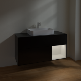Тумба под раковину Villeroy & Boch Finion 120х50,1 см с подсветкой МДФ черный матовый лак/стекло черное матовое F422GFPD