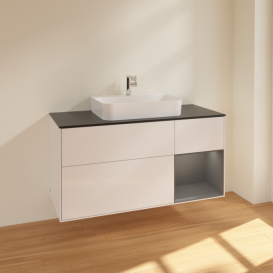 Тумба под раковину Villeroy & Boch Finion 120х50,1 см с подсветкой МДФ глянцевый белый лак/стекло черное матовое F422GKGF