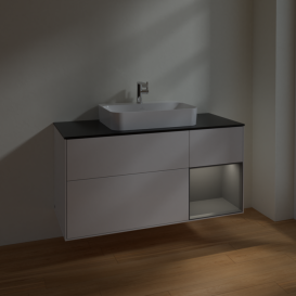 Тумба под раковину Villeroy & Boch Finion 120х50,1 см с подсветкой МДФ глянцевый белый лак/стекло черное матовое F422GKGF