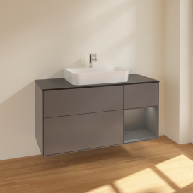 Тумба под раковину Villeroy & Boch Finion 120х50,1 см с подсветкой МДФ антрацит матовый лак/стекло черное матовое F422GKGK