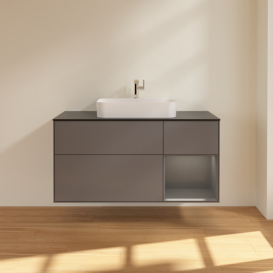 Тумба под раковину Villeroy & Boch Finion 120х50,1 см с подсветкой МДФ антрацит матовый лак/стекло черное матовое F422GKGK