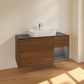 Тумба под раковину Villeroy & Boch Finion 120х50,1 см с подсветкой МДФ шпон грецкого ореха/стекло черное матовое F422GKGN