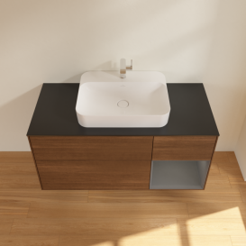 Тумба под раковину Villeroy & Boch Finion 120х50,1 см с подсветкой МДФ шпон грецкого ореха/стекло черное матовое F422GKGN