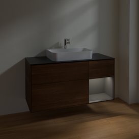 Тумба под раковину Villeroy & Boch Finion 120х50,1 см с подсветкой МДФ шпон грецкого ореха/стекло черное матовое F422GKGN